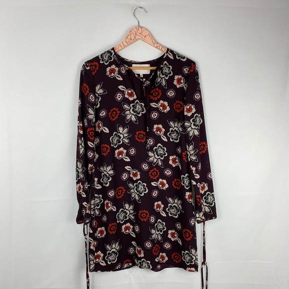 Women's Charles Henry Maroon Floral Long Sleeve Mini Shift Dress Size Small - Picture 3 of 6